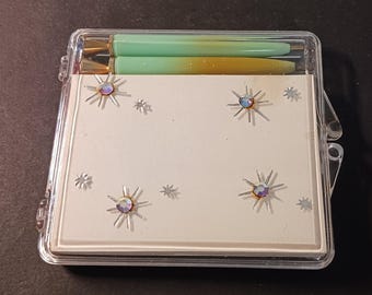 Vintage Rhinestone Star Pen and Pad Set, 1950s Novelty