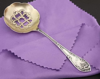 Antique Towle Sterling Silver gold washed nut spoon. Rustic pattern. Dated on handle 1901. Mono on back Selma. Fast, free shipping to U.S.A.
