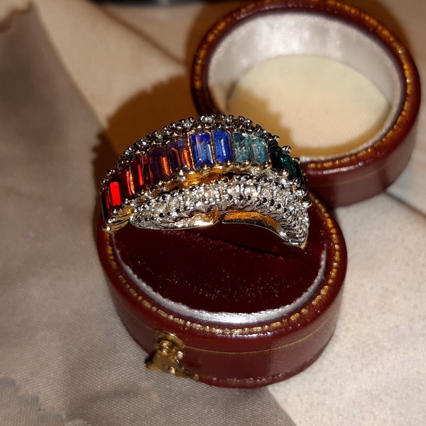 Beautiful 18k HGE multi color stone size 6 3/4 ring. Fast, free Shipping to U.S.A.