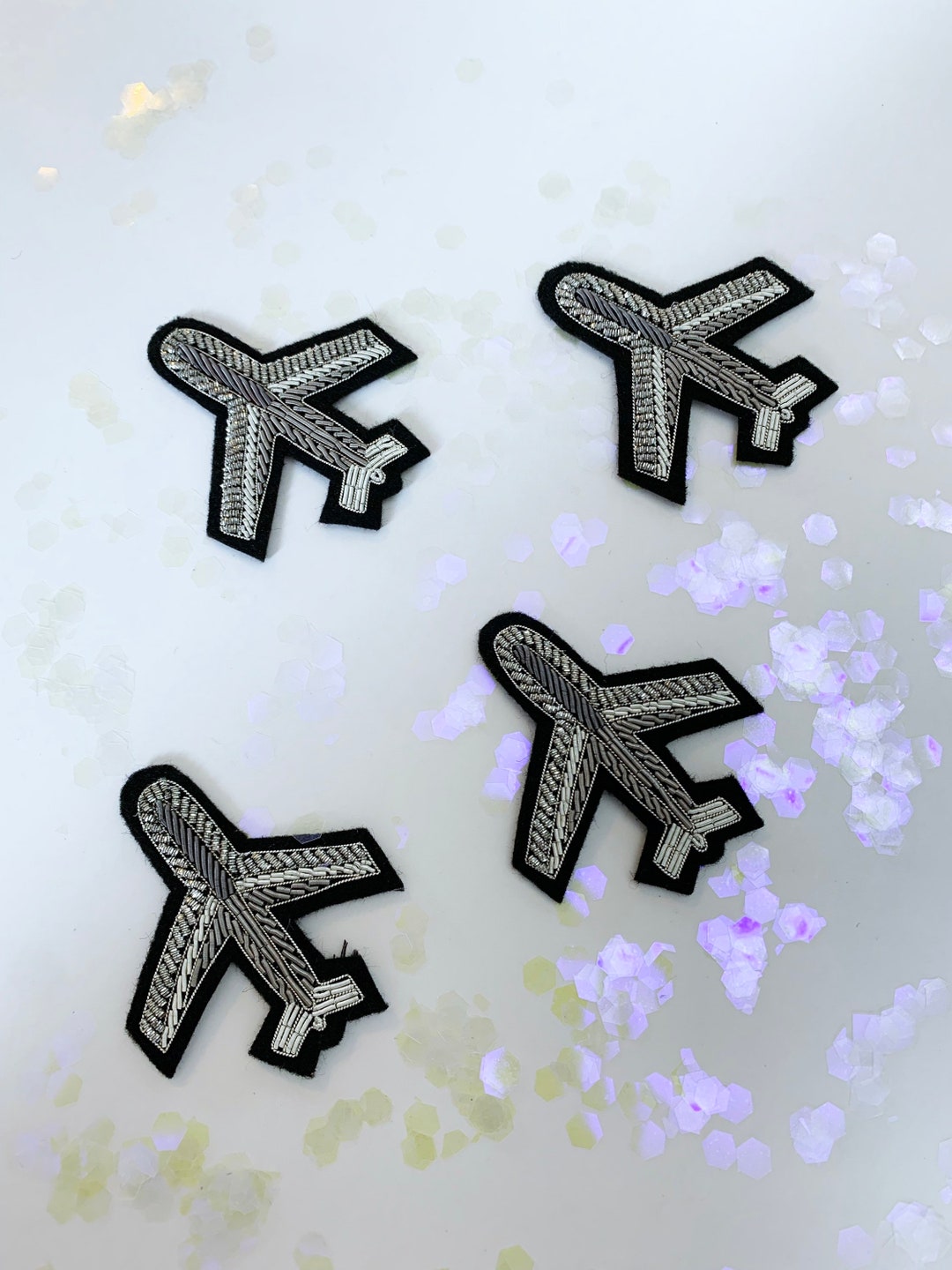 Handmade Bullion Wire Airplane Patch: Embroidered Applique (6.5x5.5cm ...