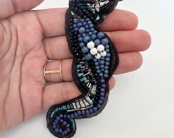 Handmade Crystal Embroidered Seahorse Patch, Nautical Applique