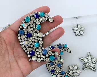 Crystal Moon Patch: Handmade Embroidered Sew-On Applique