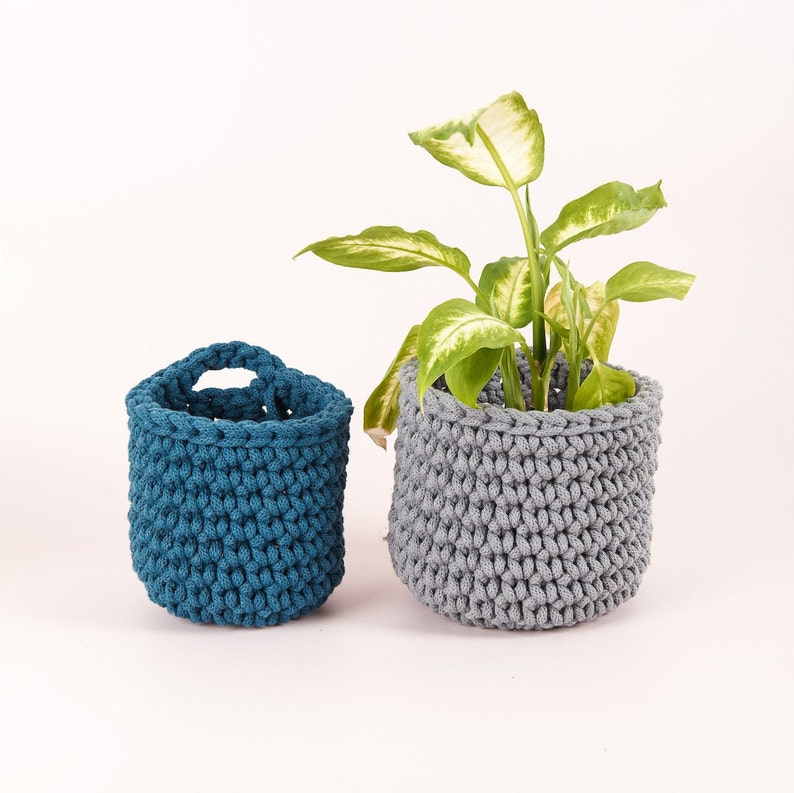 Crochet Basket Kit, Beginners Crochet Kit, Sustainable Summer Crochet Project Steel + Petrol