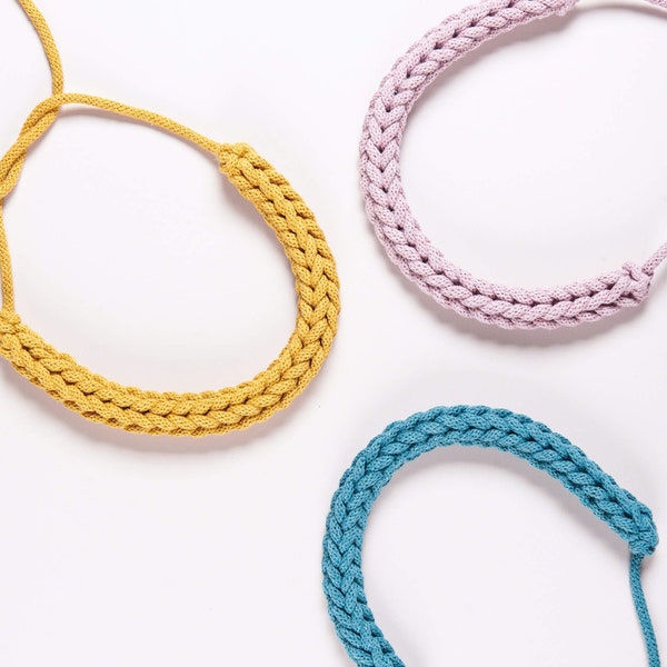 Crochet Necklace Kit, Mustard Dusty Pink Teal, Beginners Jewellery Making Craft Kit.