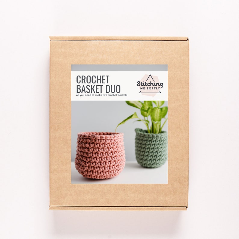 Crochet Basket Kit, Mustard and Terracotta, Beginners Crochet Kit. image 2