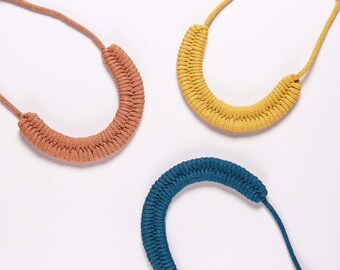 Woven Necklace Kit, Mustard Petrol Terracotta, Beginners Macrame Craft Kit.