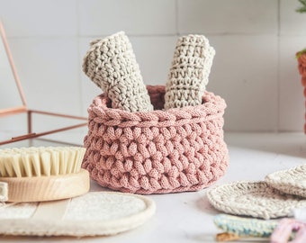 Bathroom Essentials Crochet Kit, Beginners Crochet Kit, Chunky Crochet Basket, Washable Crochet Scrubbies