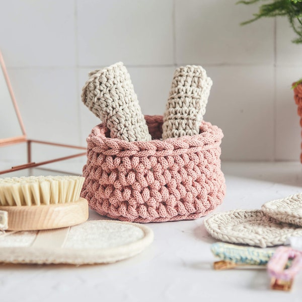 Bathroom Essentials Crochet Kit, Beginners Crochet Kit, Chunky Crochet Basket, Washable Crochet Scrubbies