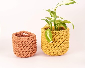 Crochet Basket Kit, Mustard and Terracotta, Beginners Crochet Kit.