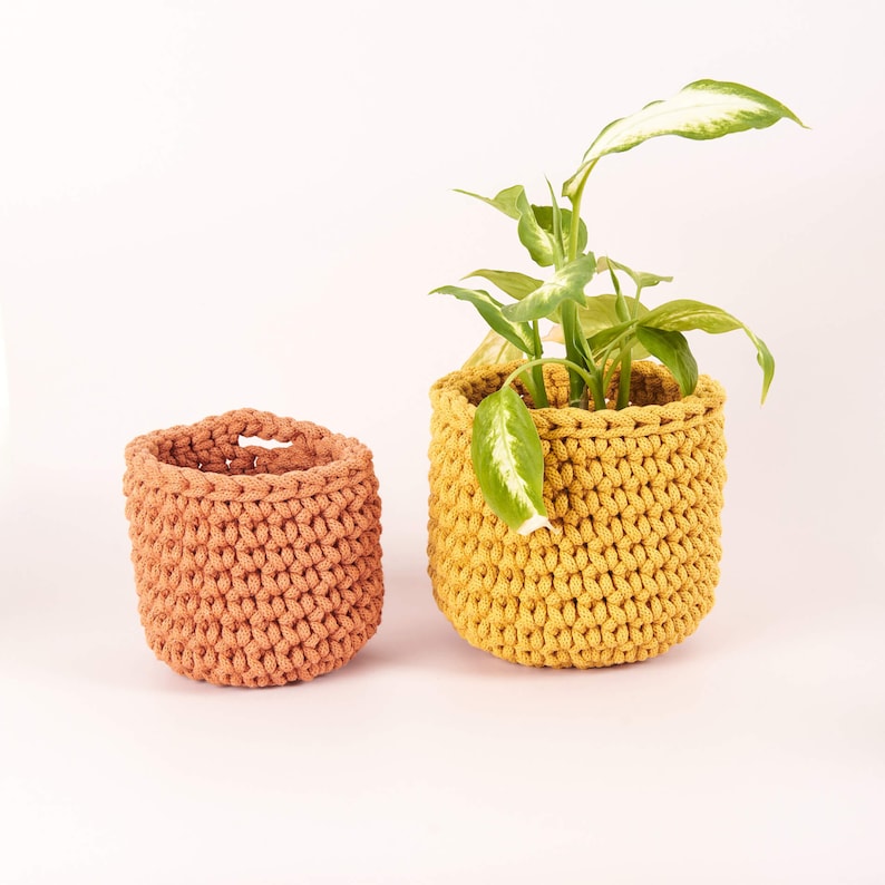 Crochet Basket Kit, Beginners Crochet Kit, Sustainable Summer Crochet Project Mustard + Terracotta