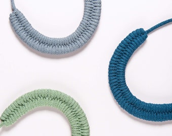 Woven Necklace Kit, Olive Petrol Steel, Beginners Macrame Craft Kit.