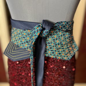 Navy Blue and Multicolored Shape Tie Belt