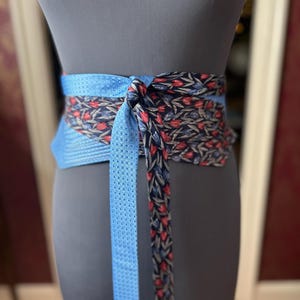 Light Blue and Floral Tie Belt