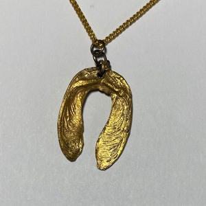 Sycamore helicopter seed pendant, Gold whirlygig, double seed