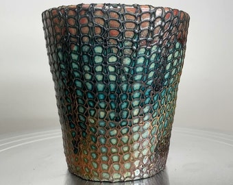 raku ceramic pot, deep sea treasure inspired, decorative rakuware