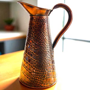 Antique Joseph Sankey Copper Jug, Lizard Skin Pattern, England