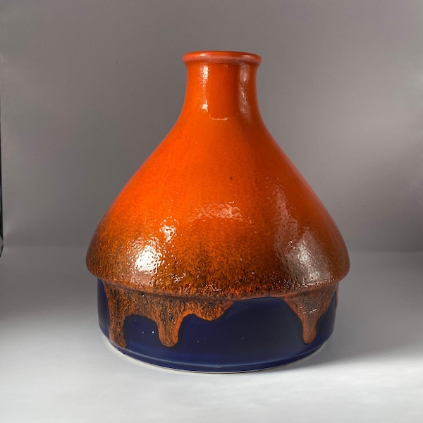 Dumler and Breiden, vintage German Pottery, Fat Lava Design, Orange Blue Vase