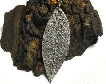 Skeleton leaf pendant, Pure silver electroform