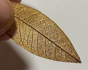 Gold skeleton leaf pendant, real leaf, pure gold electroforming