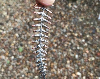 Fern Pendant, Real Fern, Rhodium and Copper Electroform (183)