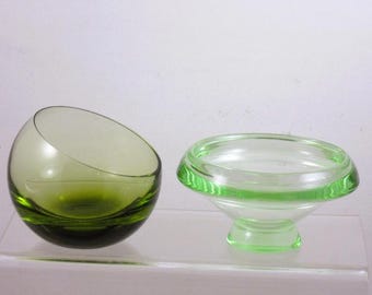 Green Glass Bowl Set, 1930s Art Deco & 1970s MCM Decor