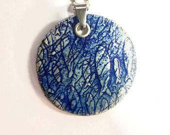 Handmade Raku Ceramic Fish Pendant - Blue and White Stoneware