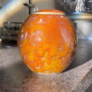 Ceramic Sphere Vase, Unique Art Pottery, Solar Orange, sun colours