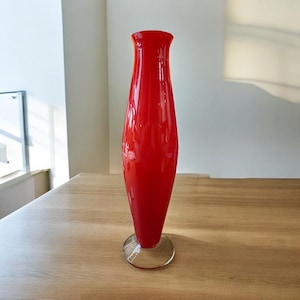 Vintage Empoli Red Glass Vase - Mid-Century Modern Italian Art Glass