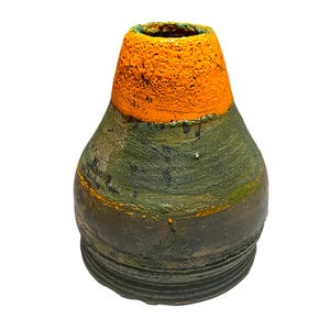 手作りの楽焼花瓶、小型スタジオ陶器、貫入釉
