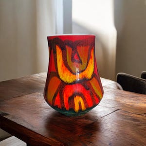Poole Pottery | Delphis Vase | Pattern 83 | 15.5 cm | yellow, orange, red, green, black