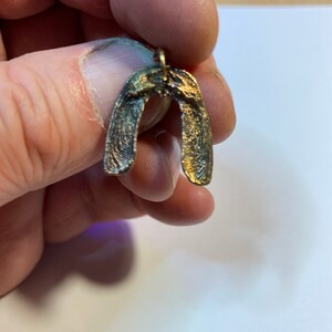 Double Sycamore Seed Pendant, Whirligig Helicopter, Pure 24k Gold electroform (161)