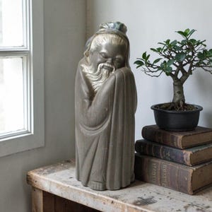Retired Lladro "Tall Chinese" Figure, Jose Roig Gres Porcelain, Vintage Oriental Sage Statue