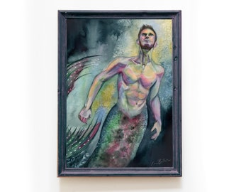 Merman Art Print Akwarela Malarstwo | Merman Art | Merman Decor | Merman Illustration | Merman Gift Idea | Merman Room | Ocean Art