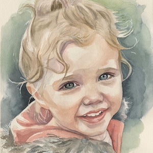 Custom Watercolor Child Portrait, Hand Painted from Photo | Kid Portrait| Baby Portrait | Real Physical Watercolor | Handmade Commission