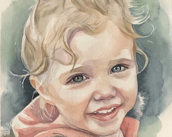 Custom Watercolor Child Portrait, Hand Painted from Photo | Kid Portrait| Baby Portrait | Real Physical Watercolor | Handmade Commission