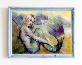 Mermaid Art Print Watercolor Painting| Mermaid Art | Mermaid Decor | Mermaid Illustration | Mermaid Gift Idea | Mermaid Room | Ocean Art