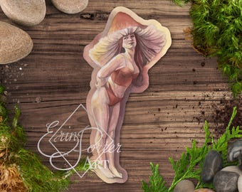 Naklejka Mushroom Girl | Flower Fairy | Naklejka Fairy Art | Cottagecore Art | Fairycore | Goblincore | Quirky Watercolor | Mushroom Fairy