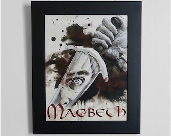 Impresión artística de tinta de Macbeth, arte mural de Shakespeare, decoración literaria para el aula, arte de la academia oscura, regalo para profesores de inglés