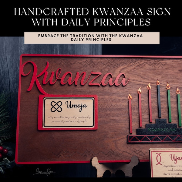 Large Kwanzaa Sign, Kwanzaa Laser Sign, Kwanzaa Symbols, Wood Sign,  Kinara, Principles, Laser Cut Pieces each Painted