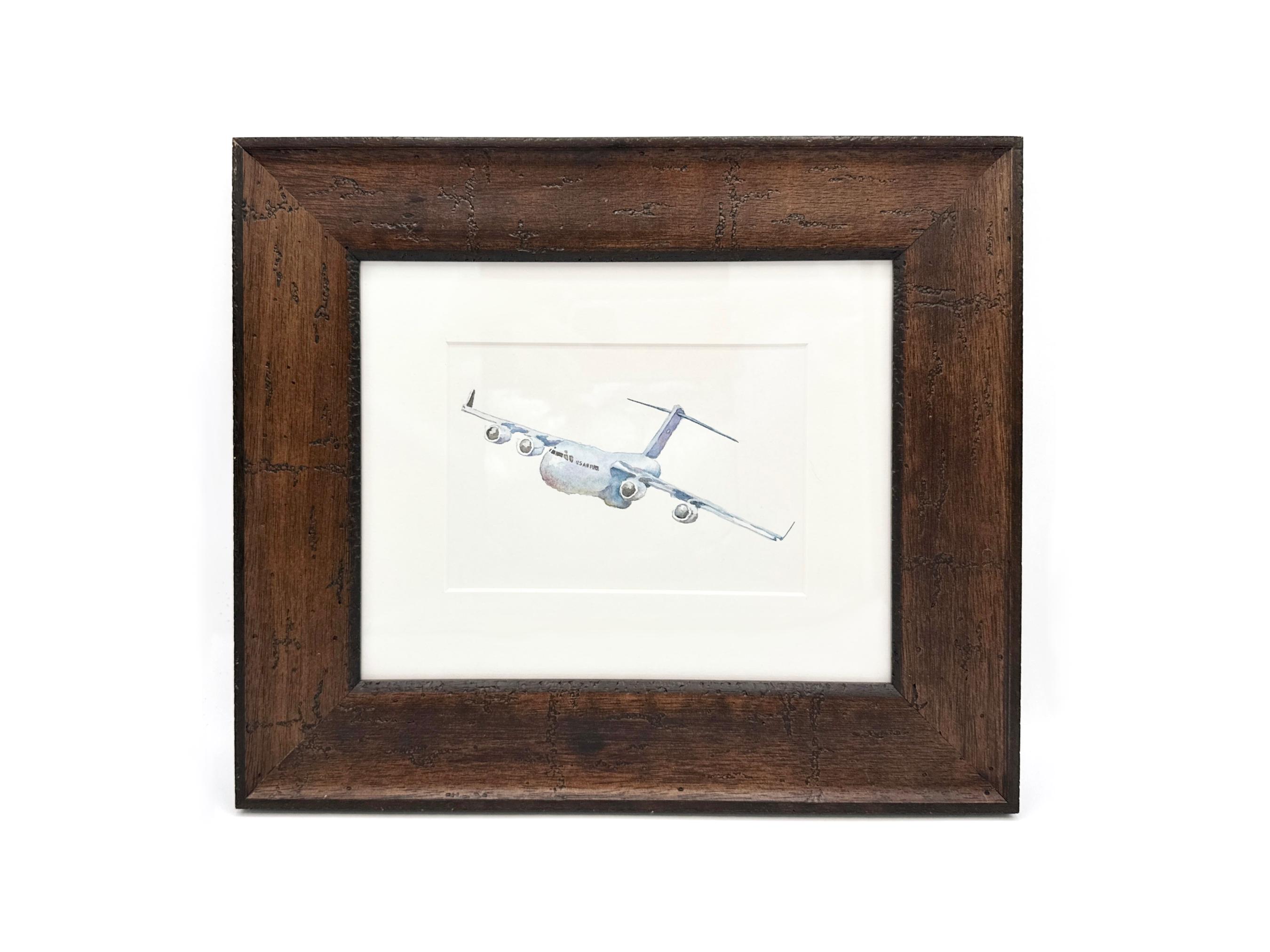 Acuarela de avión, arte del avión C-17, regalo de entrenamiento de piloto, regalo de PCS de la Fuerza Aérea, regalo de piloto de la Fuerza Aérea, arte de pared de avión militar, arte de piloto