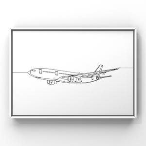 A330 Airplane Digital Print, Aviation Art Digital Download, Line Art, Gift for Airline Pilot, Airplane Printable Art, Minimalist Wall Art