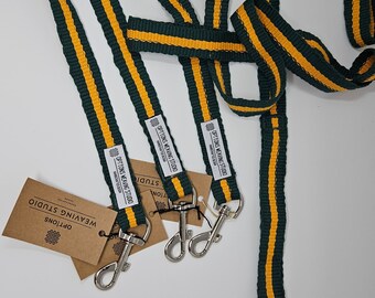 Handwoven Dog Leash: Forest Green & Gold Inkle Weave, Heavy-Duty