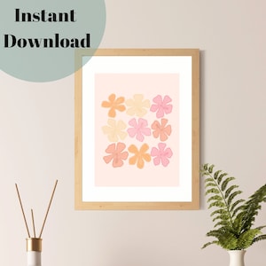 Hibiscus Flower Digital Print | Tropical Plant Tropical Flower Hawaii Wall Print | Pink Orange Yellow Neutral