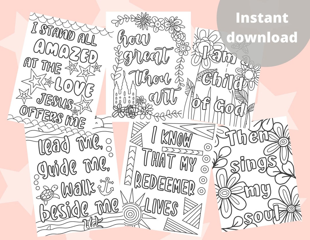 LDS Hymn Set of 6 Coloring Book Printable Instant PDF Download Coloring ...