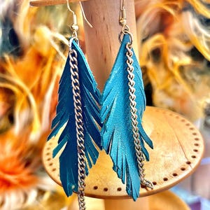 handcrafted leather feather earrings