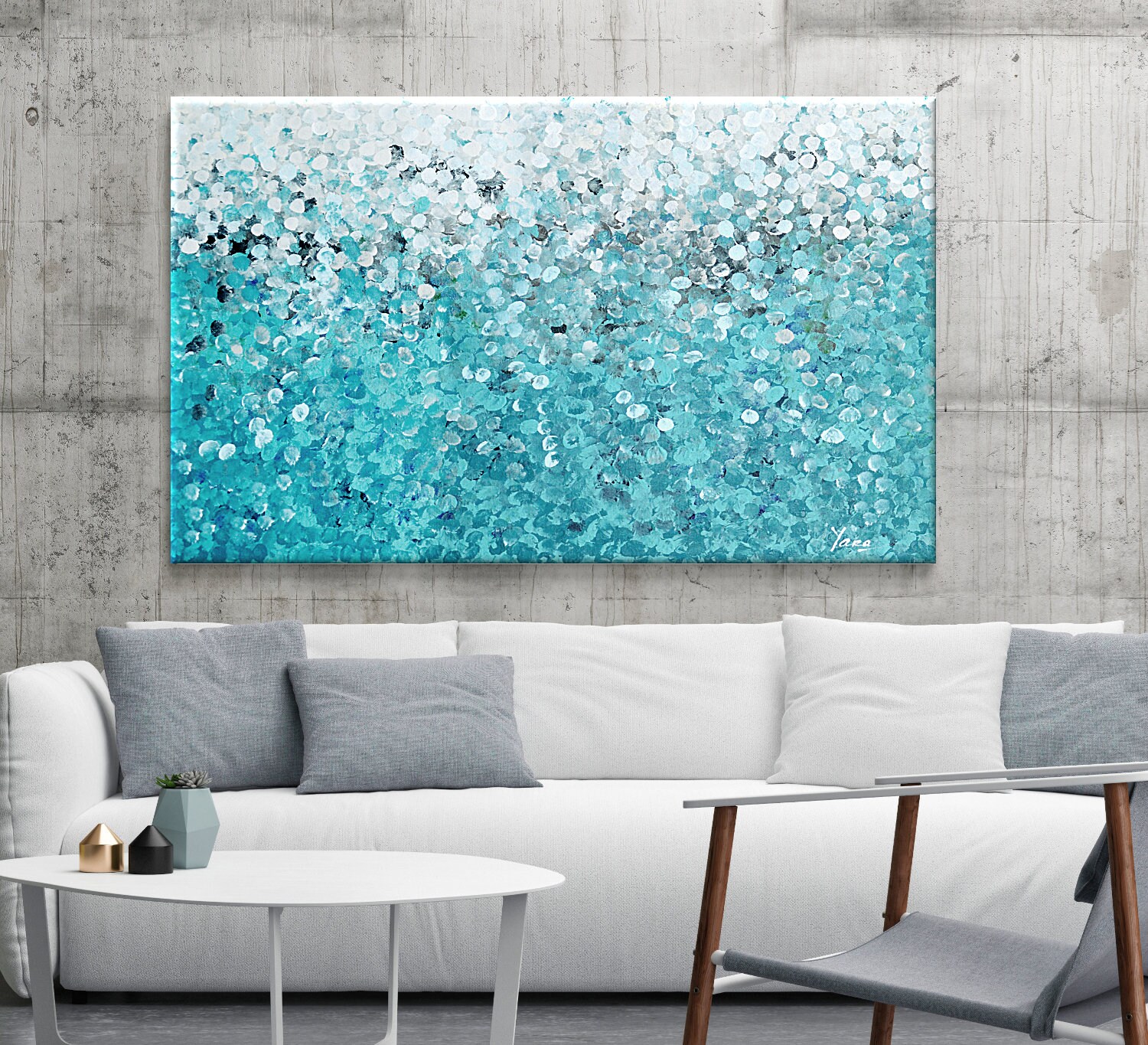 Abstract Painting Turquoise Dot Painting Extra Large Wall Etsy