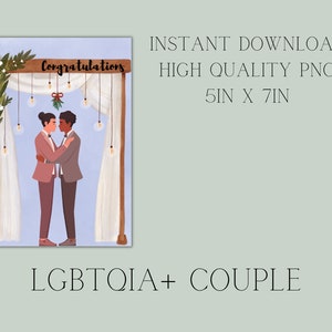 LGBTQIA Wedding Congratulations Card Androgynous Nonbinary Lesbian Gay Couple Queer Engagement Gift Two Suits Digital Download image 3