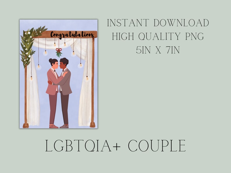 LGBTQIA Wedding Congratulations Card Androgynous Nonbinary Lesbian Gay Couple Queer Engagement Gift Two Suits Digital Download image 3