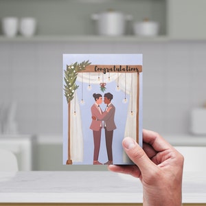 LGBTQIA Wedding Congratulations Card Androgynous Nonbinary Lesbian Gay Couple Queer Engagement Gift Two Suits Digital Download image 4