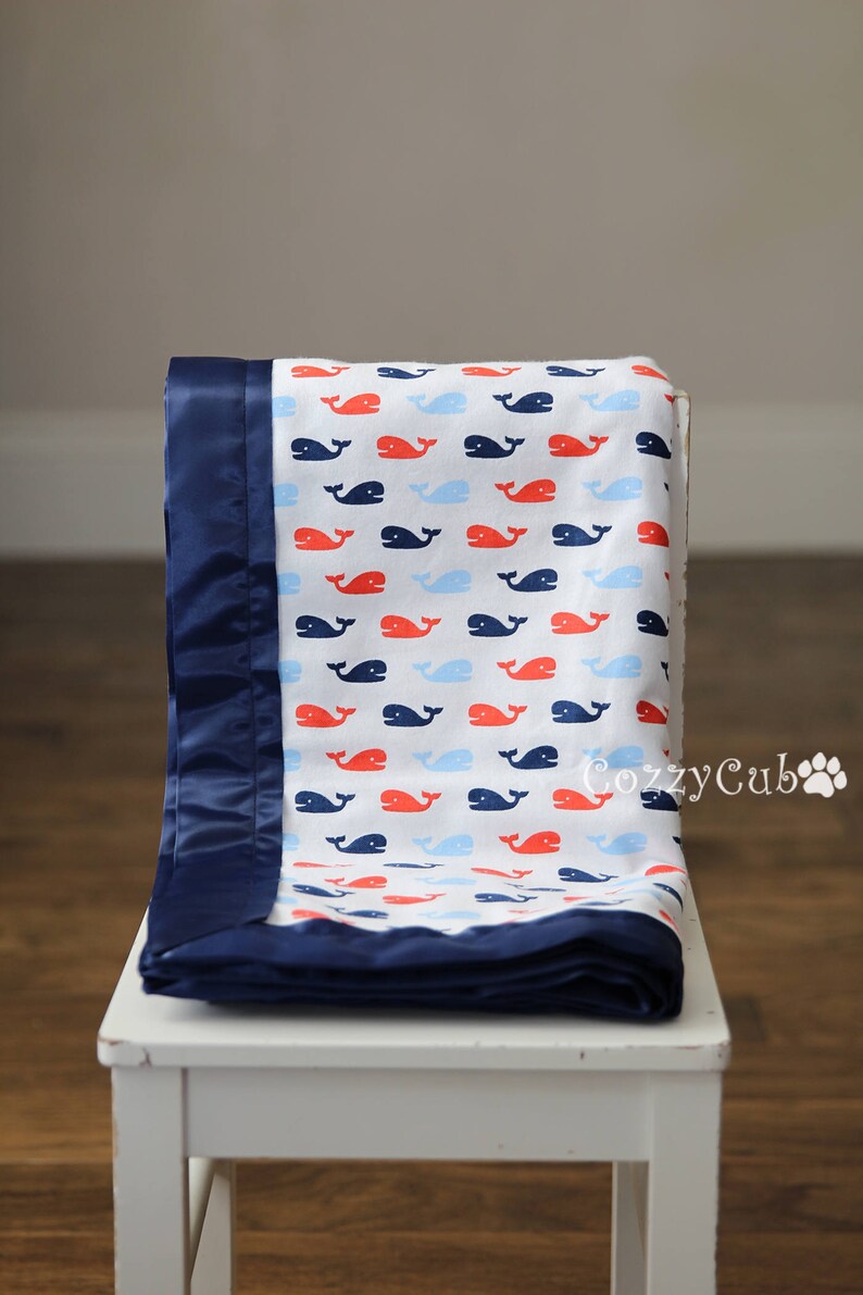 Blanket 100/% Cotton Nautical Whales Baby Blanket Flannel Navy Boy Blanket Nautical Plaid Blanket Swaddle Blanket Stroller Blanket
